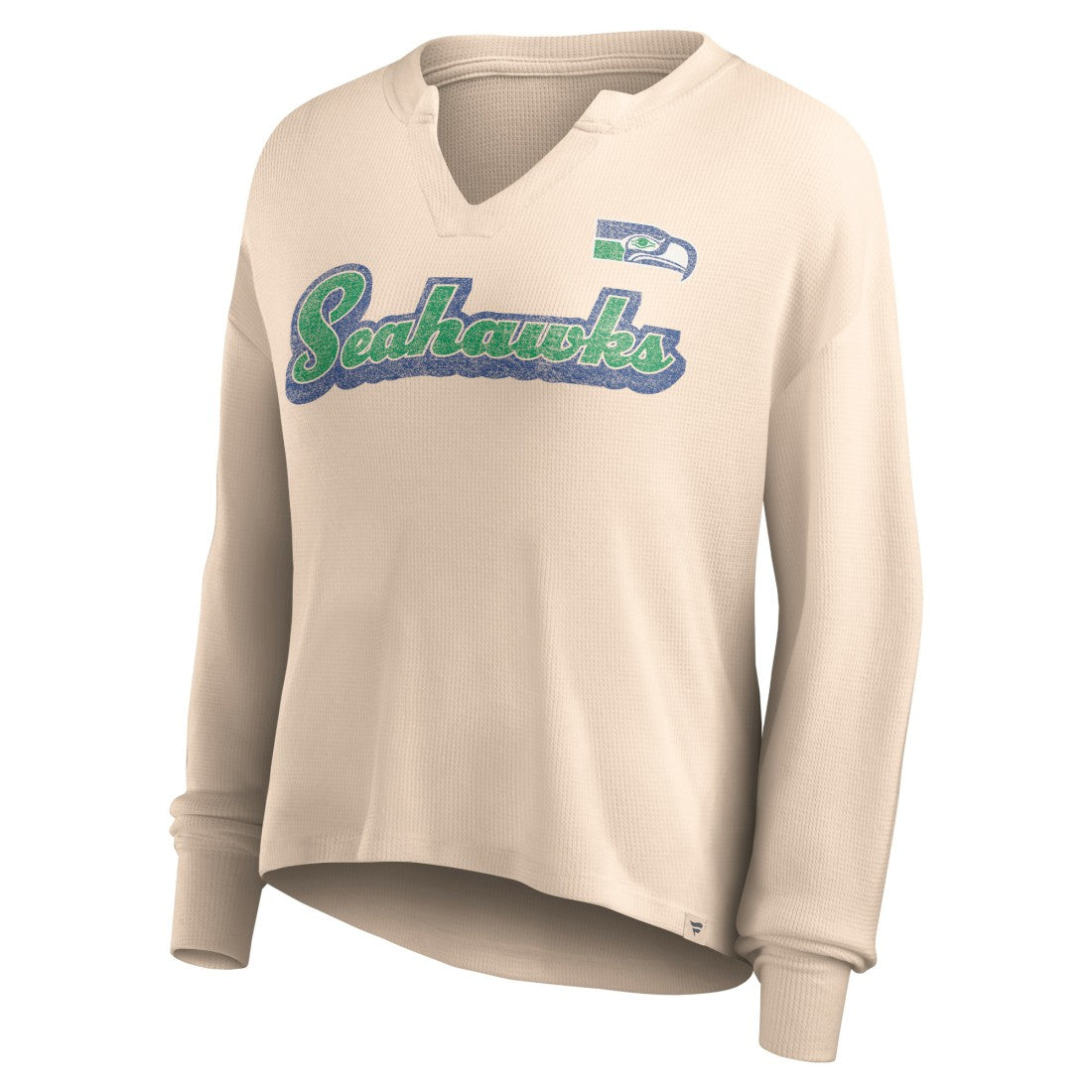 Seattle Seahawks Women's Go For It Notch Neck Waffle Knit Lightweight Long Sleeve T-Shirt - Tan - Fanatics