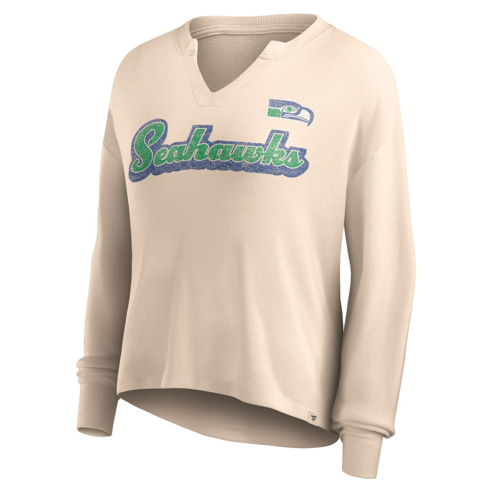 Seattle Seahawks Women's Go For It Notch Neck Waffle Knit Lightweight Long Sleeve T-Shirt - Tan - Fanatics