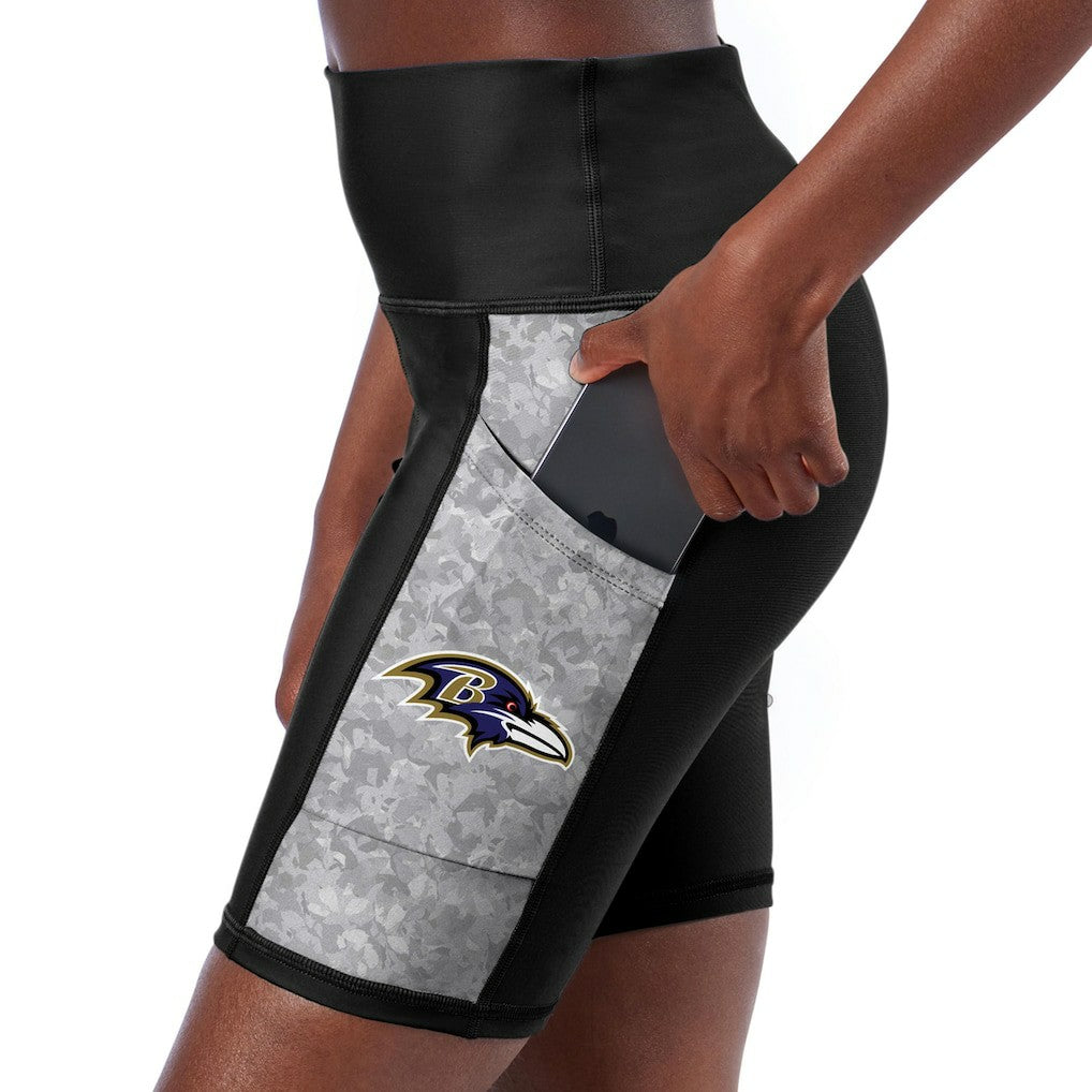 Baltimore Ravens Certo Women's High Waist Logo Two-Pocket Biker Shorts - Black - NFL