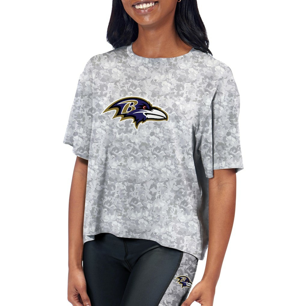 Baltimore Ravens Certo Women's Cropped Turnout T-Shirt - Gray - NFL