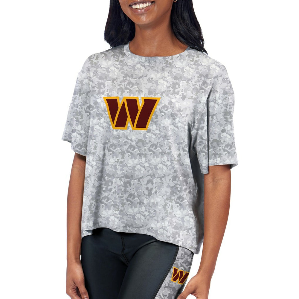 Washington Commanders Certo Women's Cropped Turnout T-Shirt - Gray - NFL