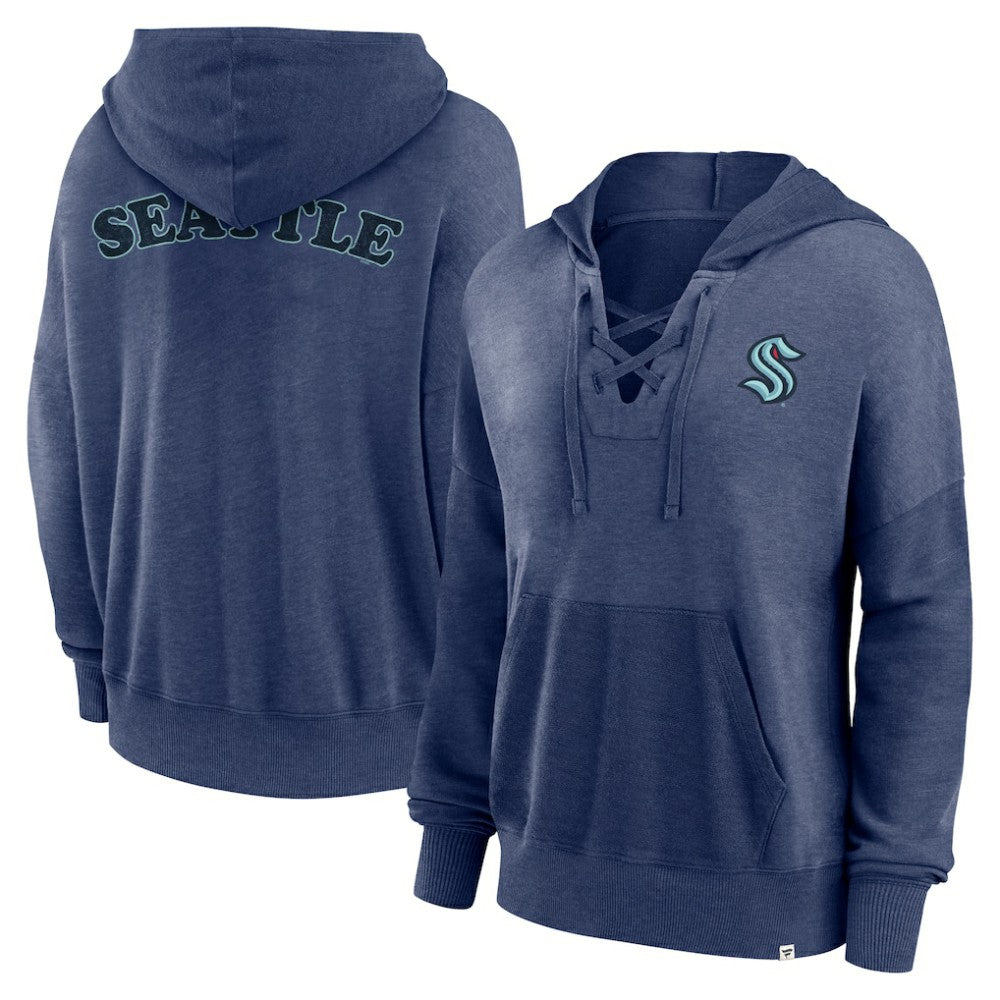 Seattle Kraken Fanatics Women's Breakout Lace-Up Pullover Hoodie - Navy | Fanatics Clearance