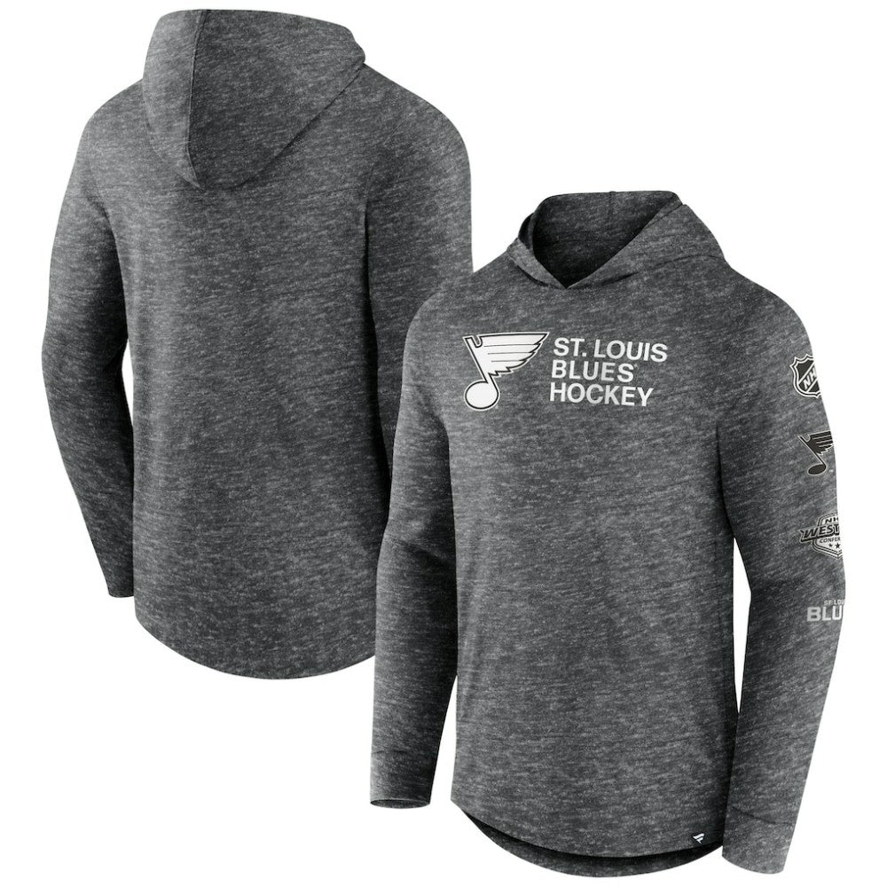 St. Louis Blues Fanatics Stacked Long Sleeve Hoodie T-Shirt - Heather Charcoal | Fanatics discount