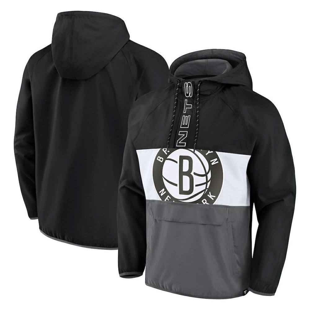 Fanatics Brooklyn Nets Anorak Flagrant Foul Color-Block Raglan Hoodie Half-Zip Jacket Black/Gray