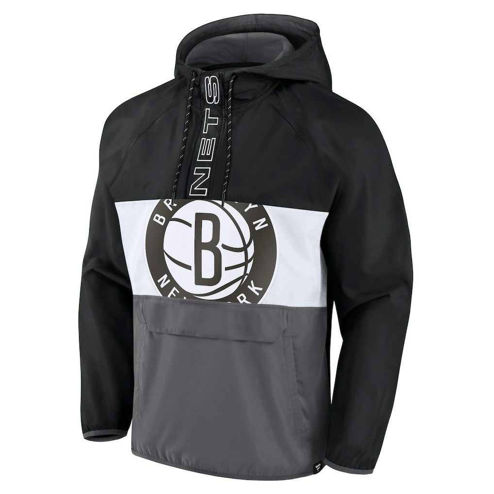 Fanatics Brooklyn Nets Anorak Flagrant Foul Color-Block Raglan Hoodie Half-Zip Jacket Black/Gray