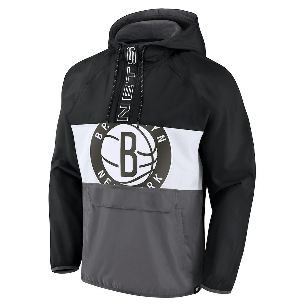Fanatics Brooklyn Nets Anorak Flagrant Foul Color-Block Raglan Hoodie Half-Zip Jacket Black/Gray