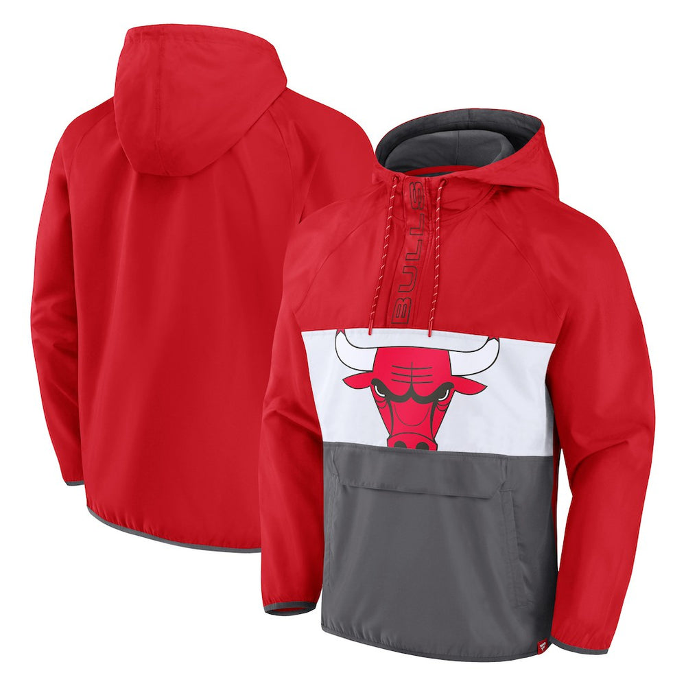 Fanatics Chicago Bulls Anorak Flagrant Foul Color-Block Raglan Hoodie Half-Zip Jacket Red/Gray
