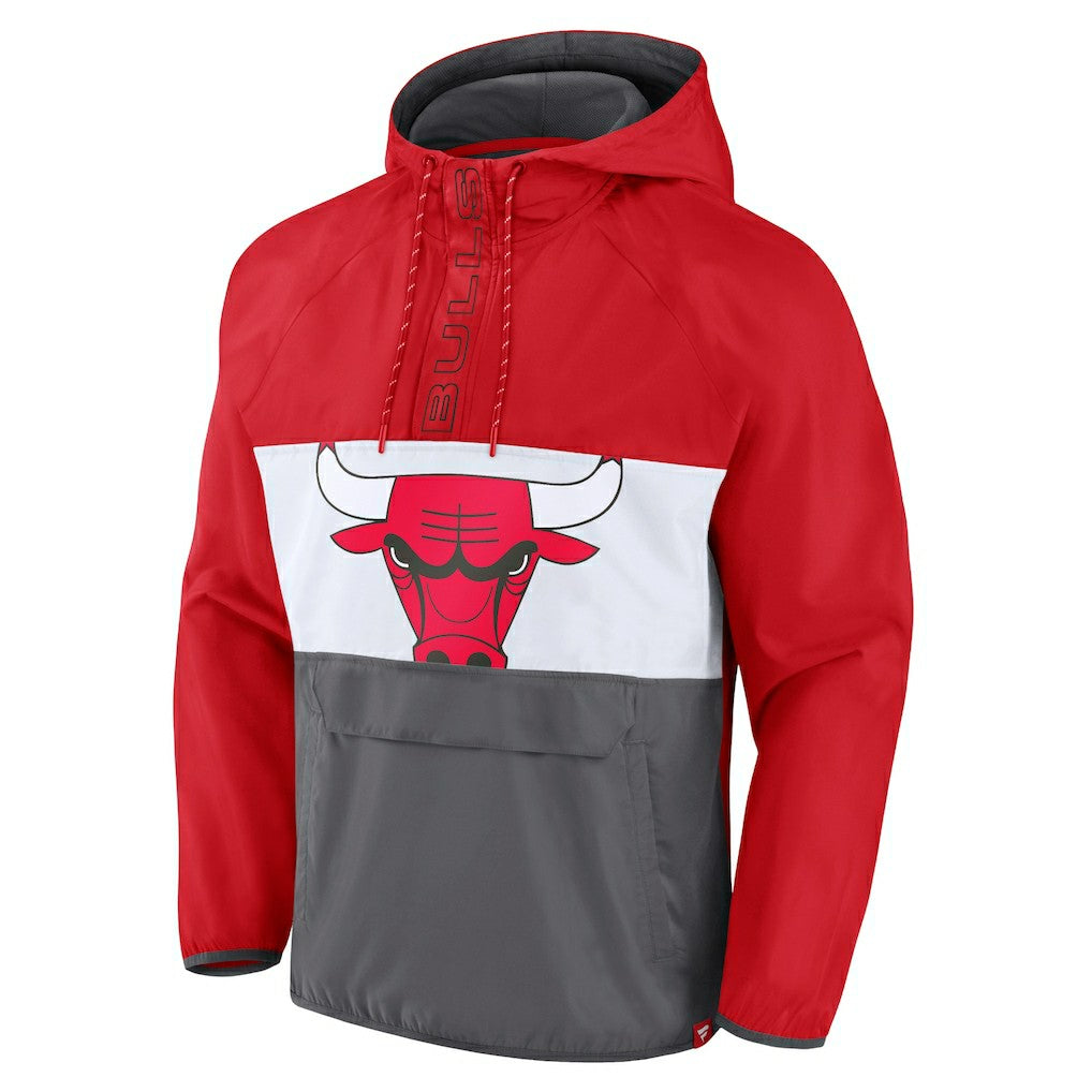 Fanatics Chicago Bulls Anorak Flagrant Foul Color-Block Raglan Hoodie Half-Zip Jacket Red/Gray