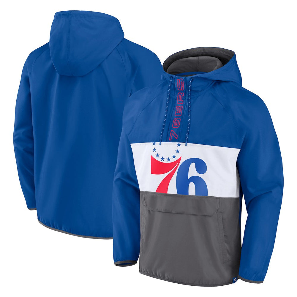 Fanatics Philadelphia 76ers Anorak Flagrant Foul Color-Block Raglan Hoodie Half-Zip Jacket Royal/Gray
