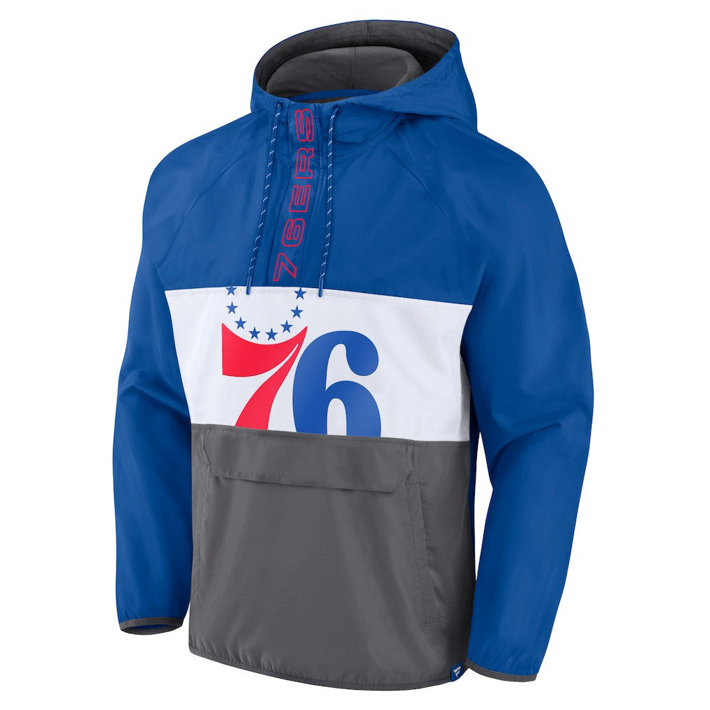 Fanatics Philadelphia 76ers Anorak Flagrant Foul Color-Block Raglan Hoodie Half-Zip Jacket Royal/Gray