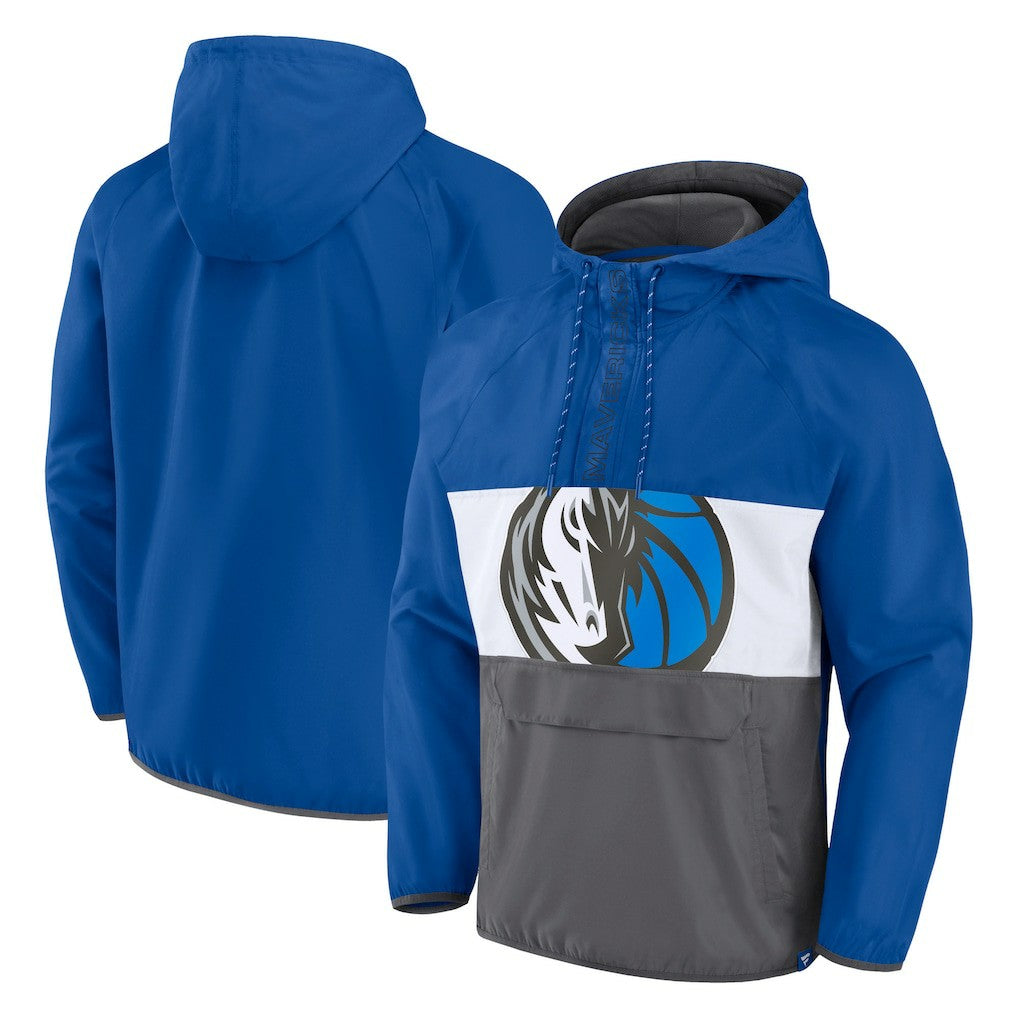 Fanatics Dallas Mavericks Anorak Flagrant Foul Color-Block Raglan Hoodie Half-Zip Jacket Blue/Gray
