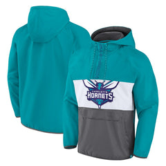 Fanatics Charlotte Hornets Anorak Flagrant Foul Color-Block Raglan Hoodie Half-Zip Jacket Teal/Gray