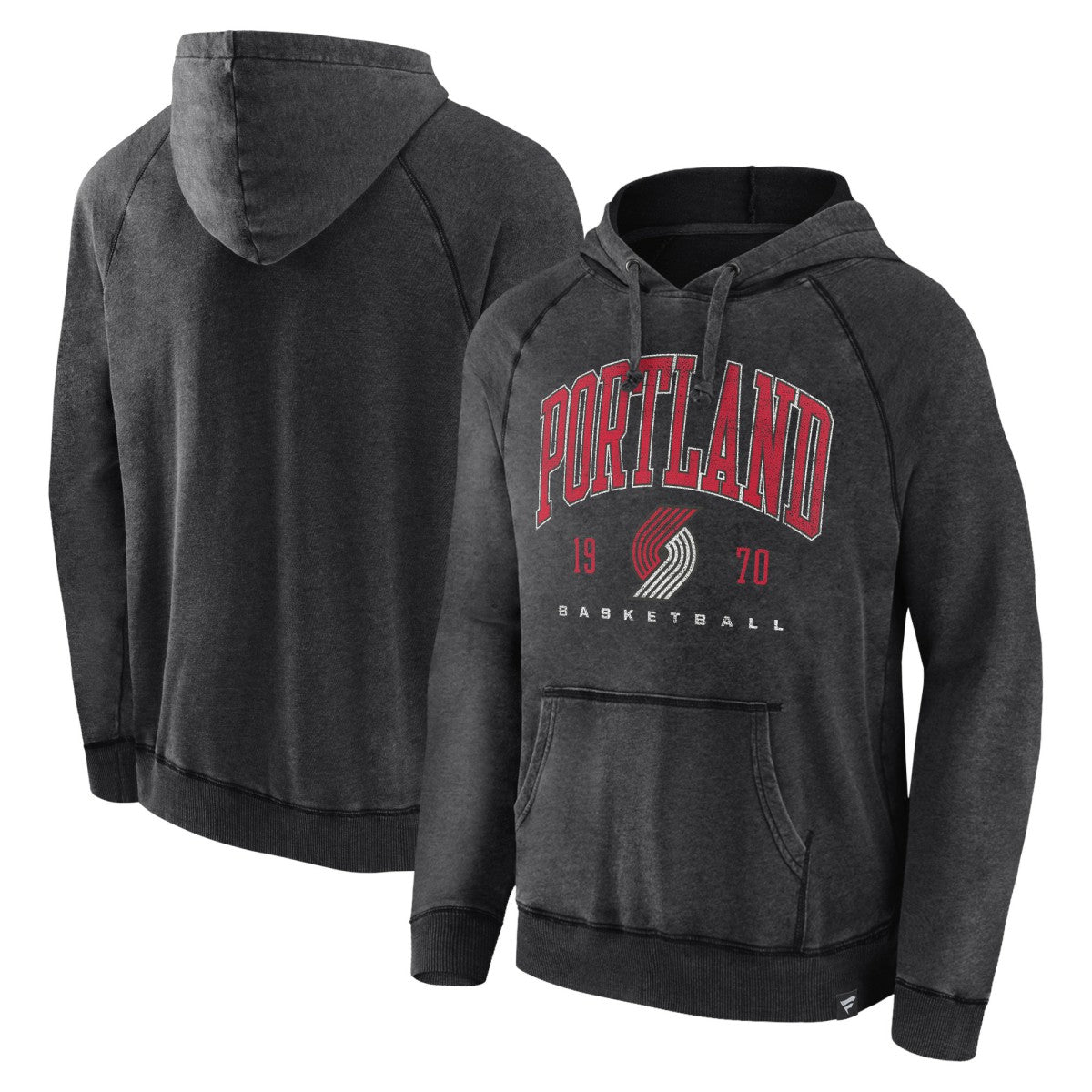 Fanatics Portland Trail Blazers Foul Trouble Snow Wash Raglan Pullover Hoodie Heather Charcoal