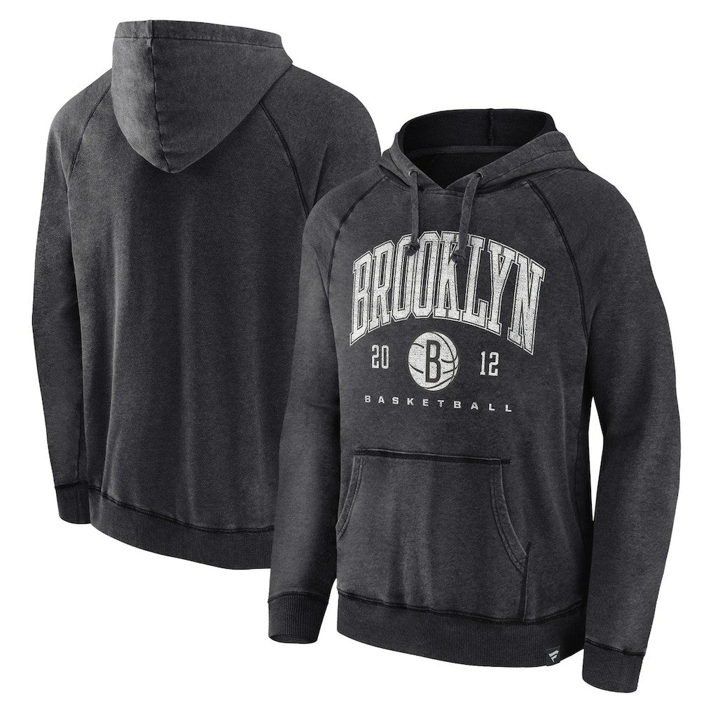 Fanatics Brooklyn Nets Foul Trouble Snow Wash Raglan Pullover Hoodie Heather Charcoal