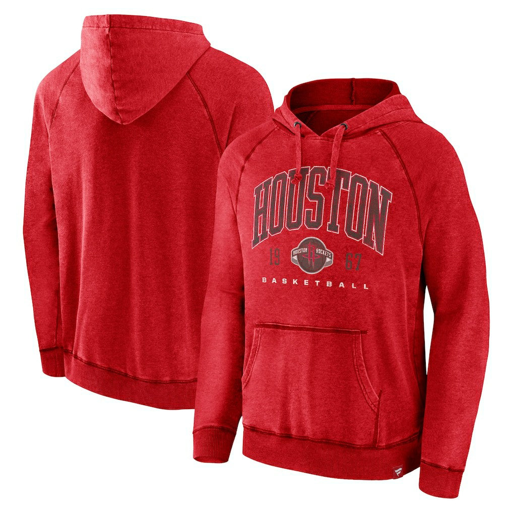 Fanatics Houston Rockets Foul Trouble Snow Wash Raglan Pullover Hoodie Heather Red