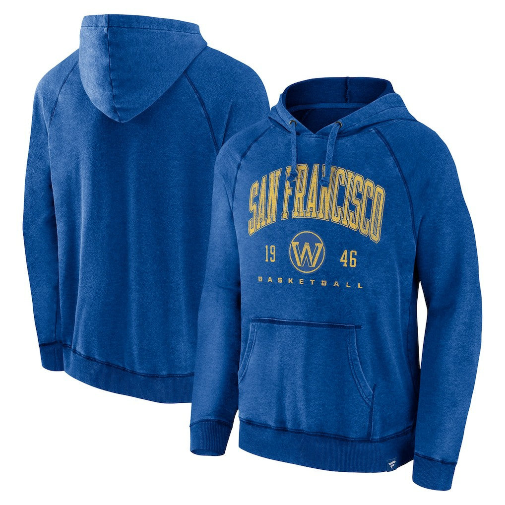 Fanatics Golden State Warriors Foul Trouble Snow Wash Raglan Pullover Hoodie Heather Royal