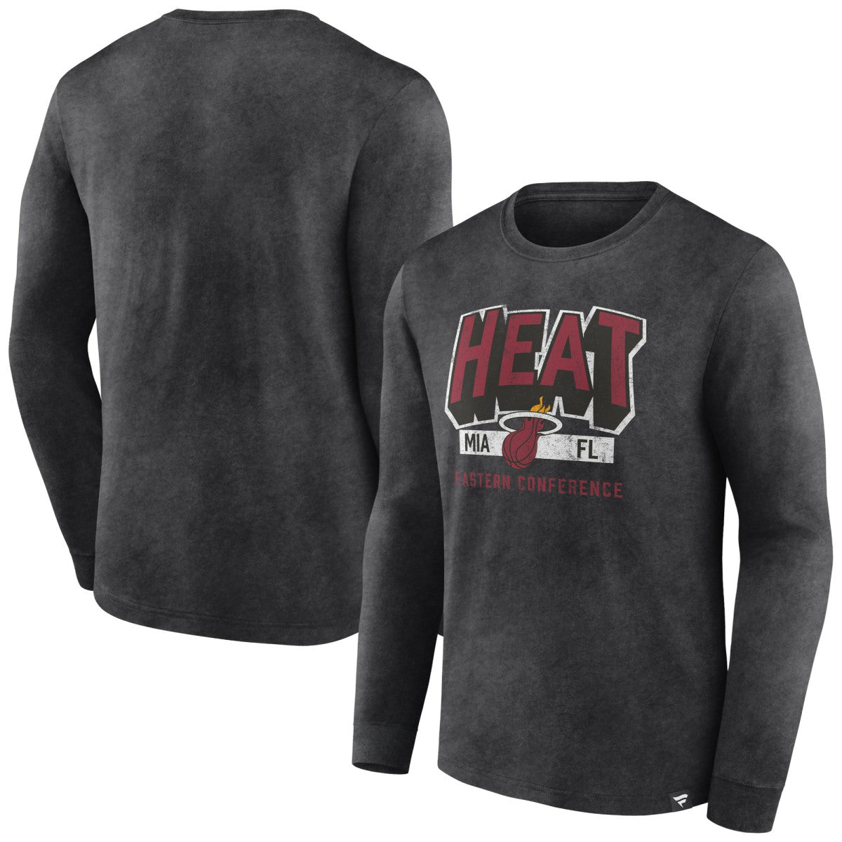 Fanatics Miami Heat Front Court Press Snow Wash Long Sleeve T-Shirt Heather Charcoal