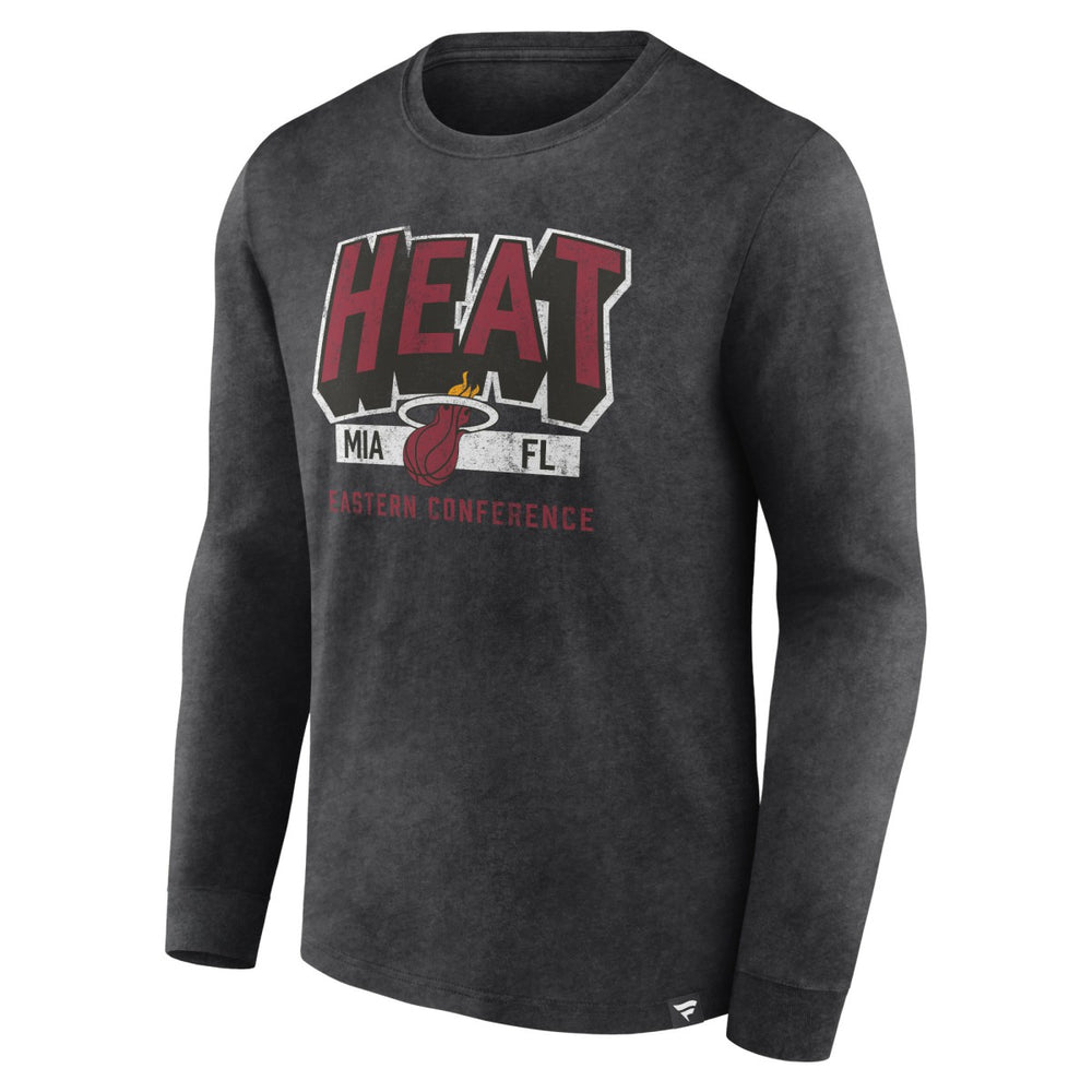 Fanatics Miami Heat Front Court Press Snow Wash Long Sleeve T-Shirt Heather Charcoal