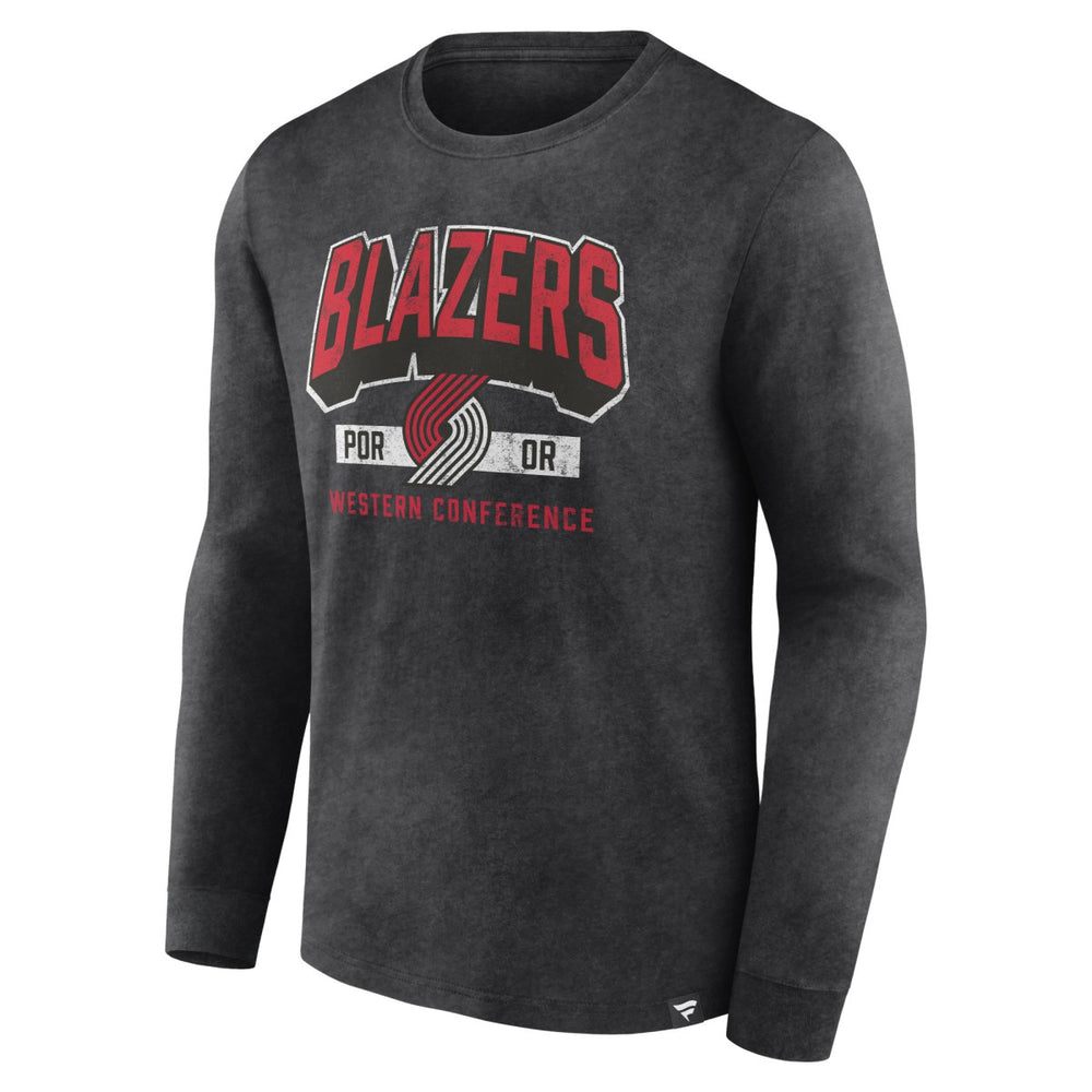Fanatics Portland Trail Blazers Front Court Press Snow Wash Long Sleeve T-Shirt Heather Charcoal