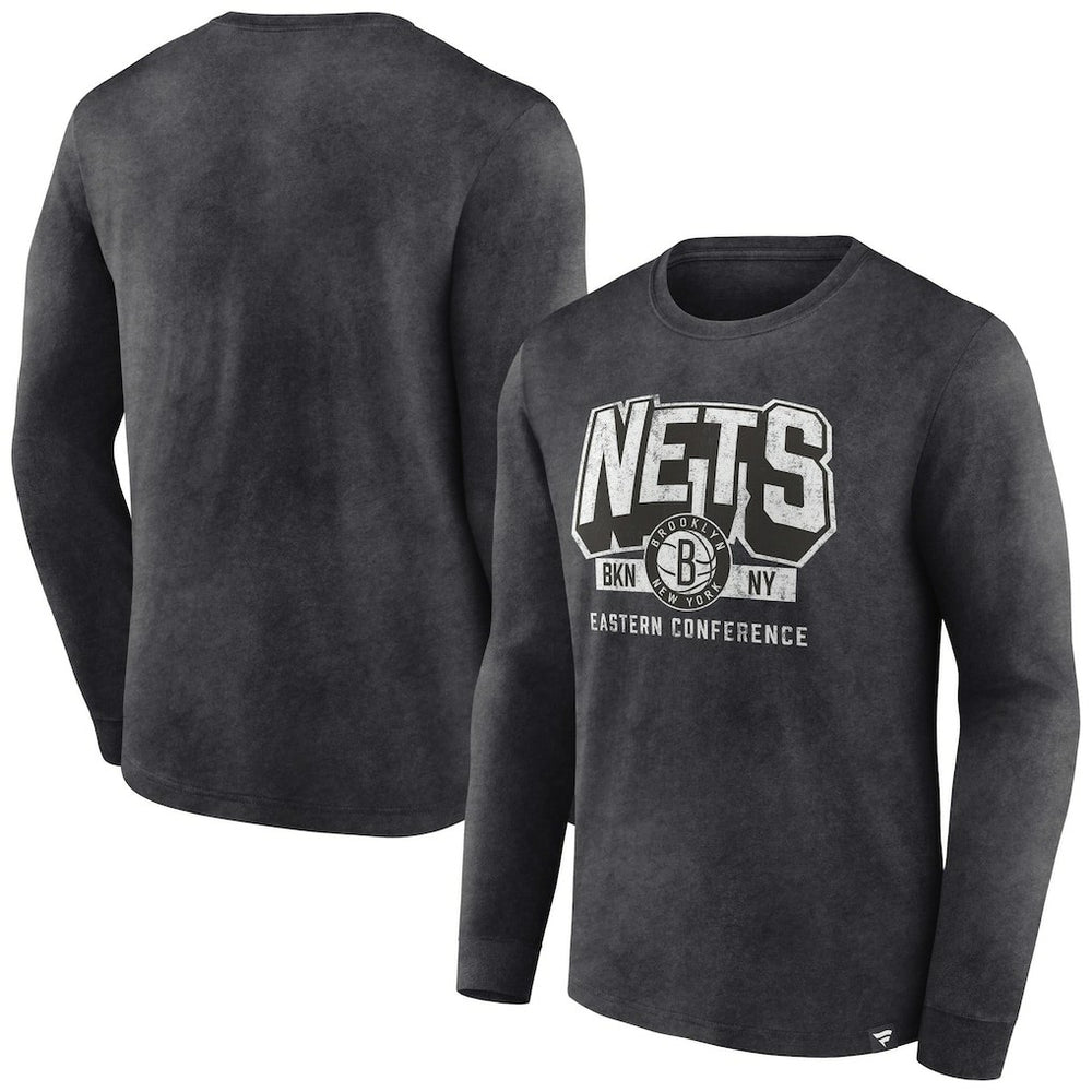 Fanatics Brooklyn Nets Front Court Press Snow Wash Long Sleeve T-Shirt Heather Charcoal