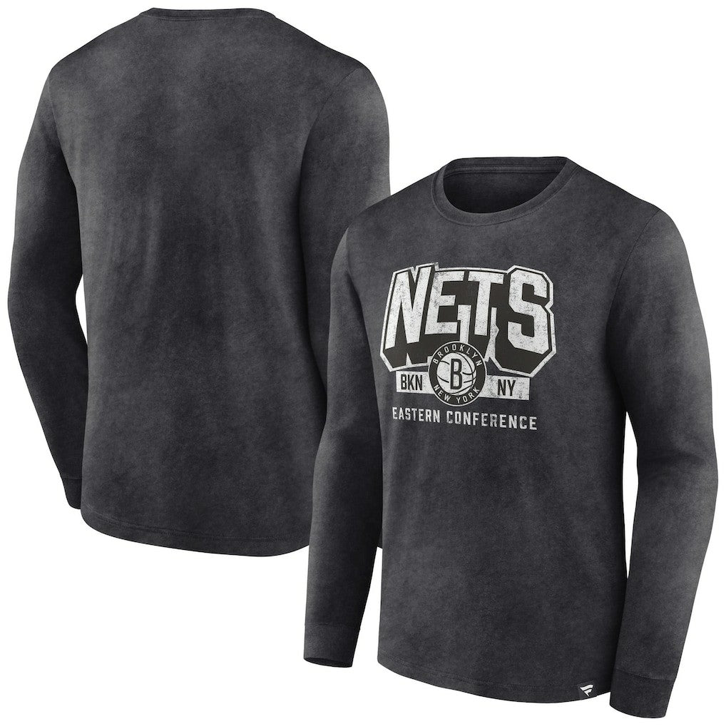 Fanatics Brooklyn Nets Front Court Press Snow Wash Long Sleeve T-Shirt Heather Charcoal