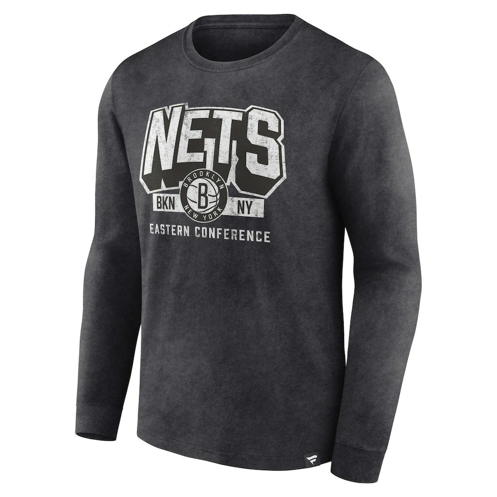 Fanatics Brooklyn Nets Front Court Press Snow Wash Long Sleeve T-Shirt Heather Charcoal