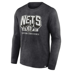 Fanatics Brooklyn Nets Front Court Press Snow Wash Long Sleeve T-Shirt Heather Charcoal