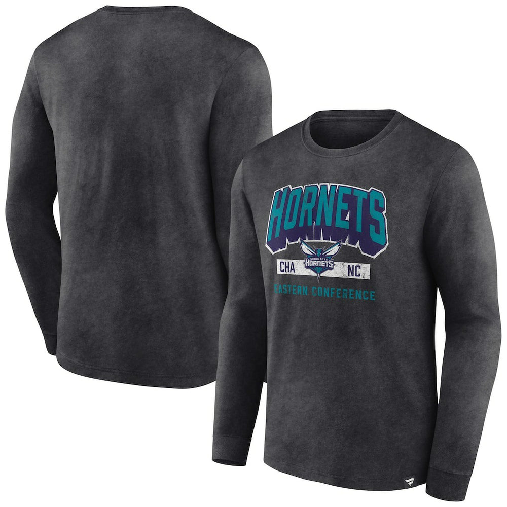 Fanatics Charlotte Hornets Front Court Press Snow Wash Long Sleeve T-Shirt Heather Charcoal