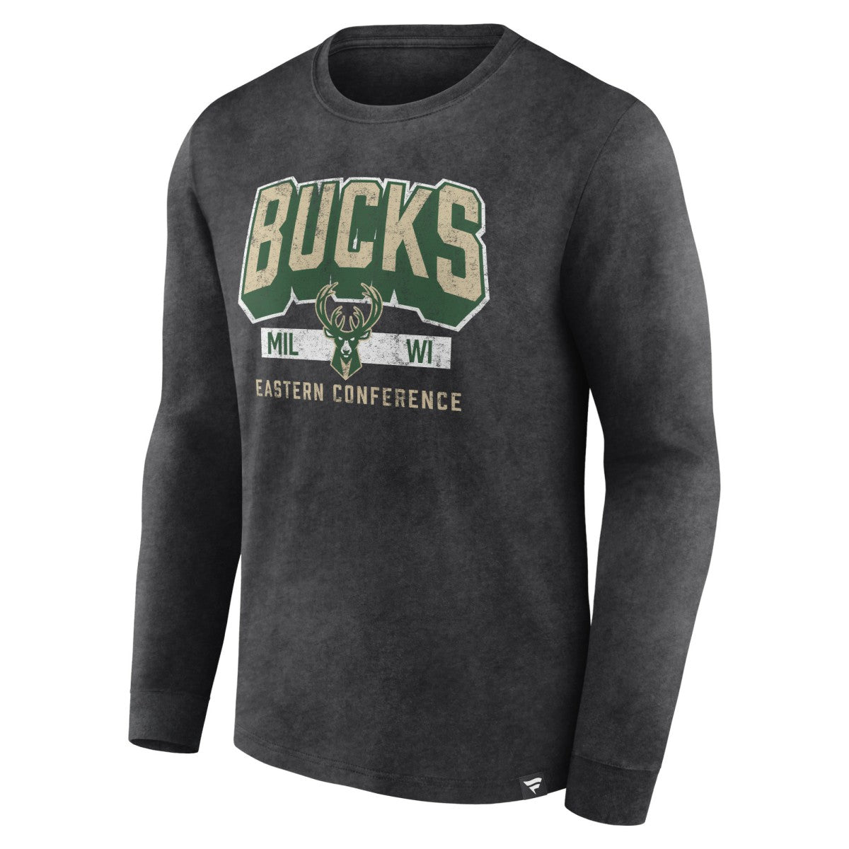 Fanatics Milwaukee Bucks Front Court Press Snow Wash Long Sleeve T-Shirt Heather Charcoal