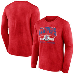 Fanatics LA Clippers Front Court Press Snow Wash Long Sleeve T-Shirt Heather Red