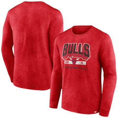 Fanatics Chicago Bulls Front Court Press Snow Wash Long Sleeve T-Shirt Heather Red