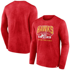 Fanatics Atlanta Hawks Front Court Press Snow Wash Long Sleeve T-Shirt Heather Red