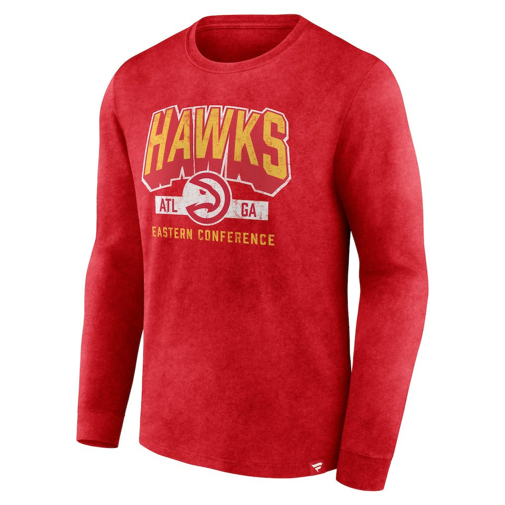 Fanatics Atlanta Hawks Front Court Press Snow Wash Long Sleeve T-Shirt Heather Red