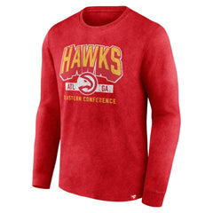 Fanatics Atlanta Hawks Front Court Press Snow Wash Long Sleeve T-Shirt Heather Red