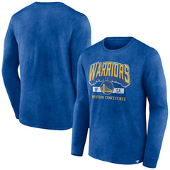 Fanatics Golden State Warriors Front Court Press Snow Wash Long Sleeve T-Shirt Heather Royal