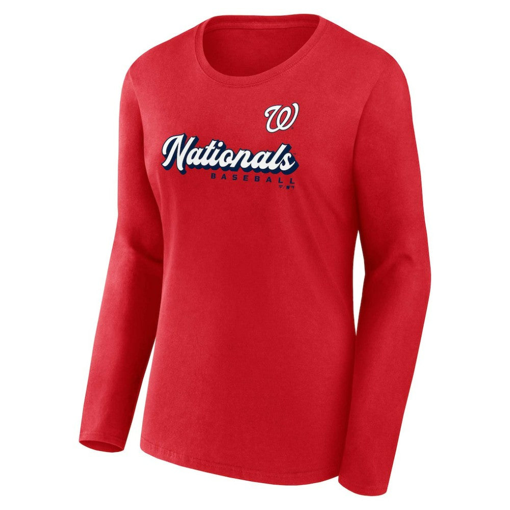 Washington Nationals Fanatics Women's Run The Bases Long Sleeve T-Shirt & Cuffed Knit Hat with Pom Combo Set Discount