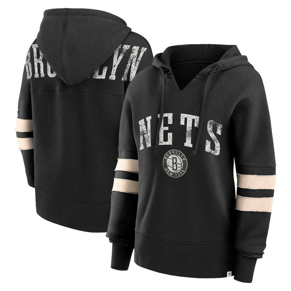Fanatics Brooklyn Nets Women's Bold Move Dolman V-Neck High Hip Hoodie Black