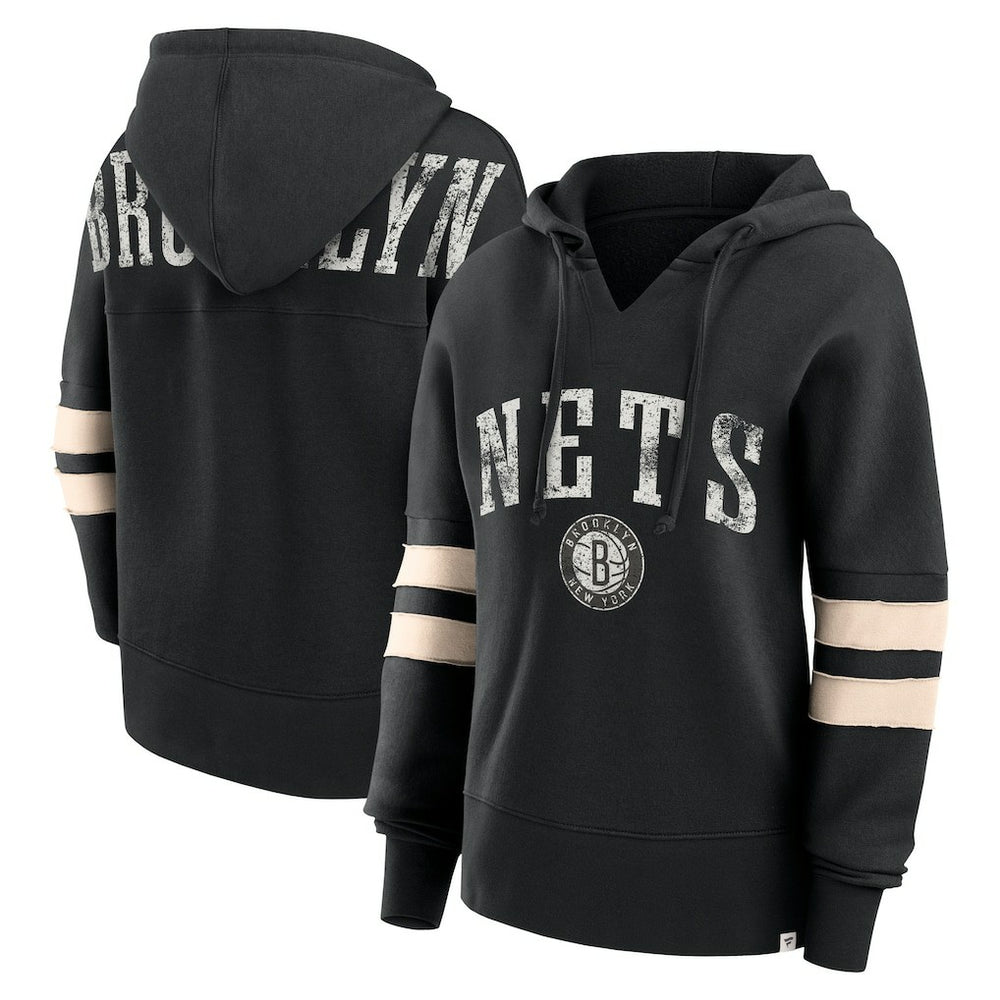 Fanatics Brooklyn Nets Women's Bold Move Dolman V-Neck High Hip Hoodie Black