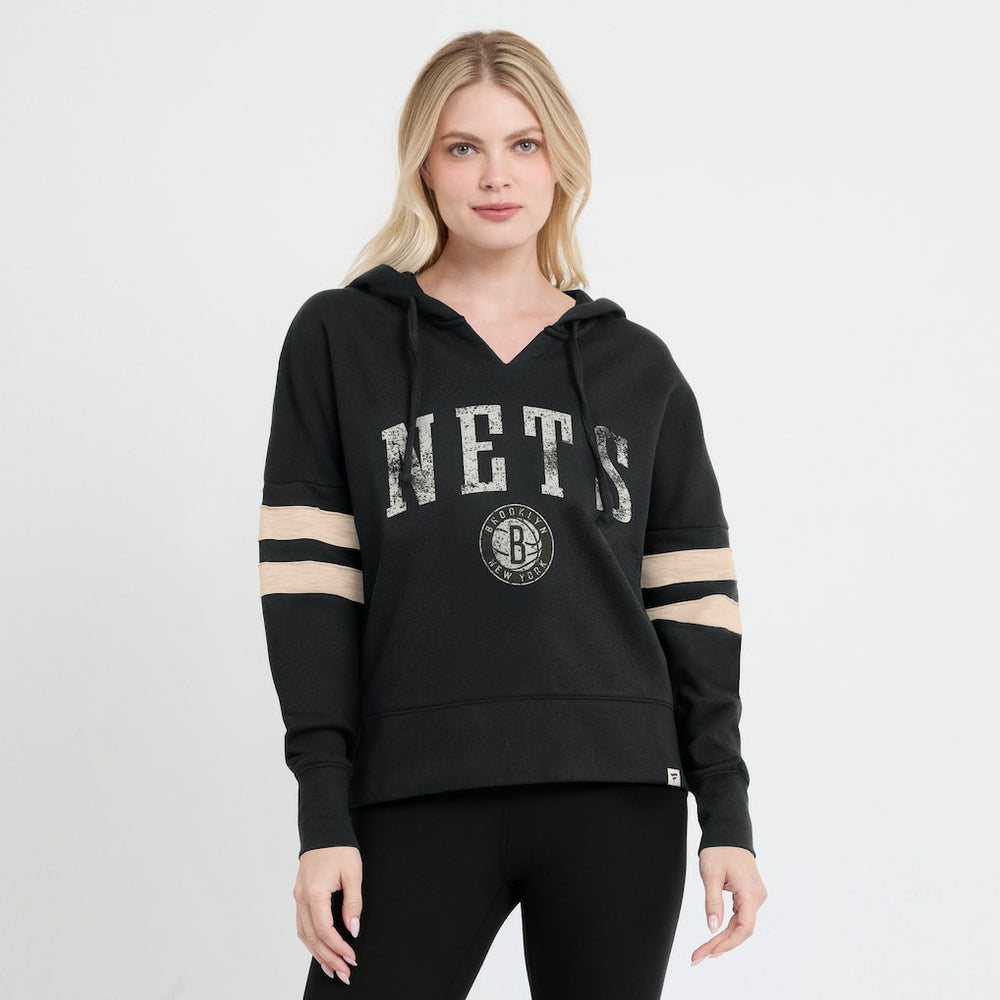 Fanatics Brooklyn Nets Women's Bold Move Dolman V-Neck High Hip Hoodie Black