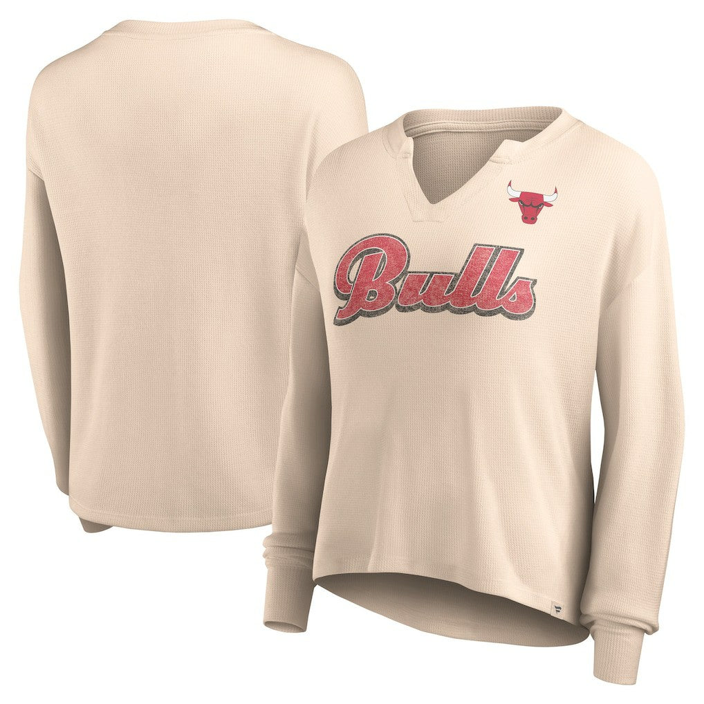 Fanatics Chicago Bulls Women's Go For It Long Sleeve Notch Neck T-Shirt Tan