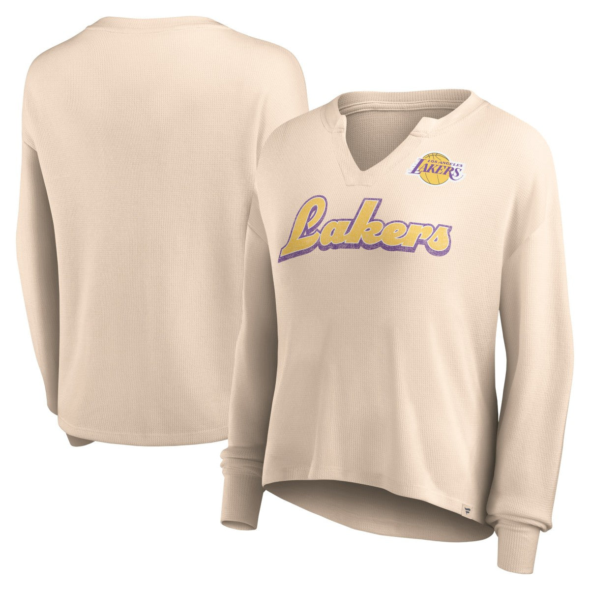 Fanatics Los Angeles Lakers Women's Go For It Long Sleeve Notch Neck T-Shirt Tan
