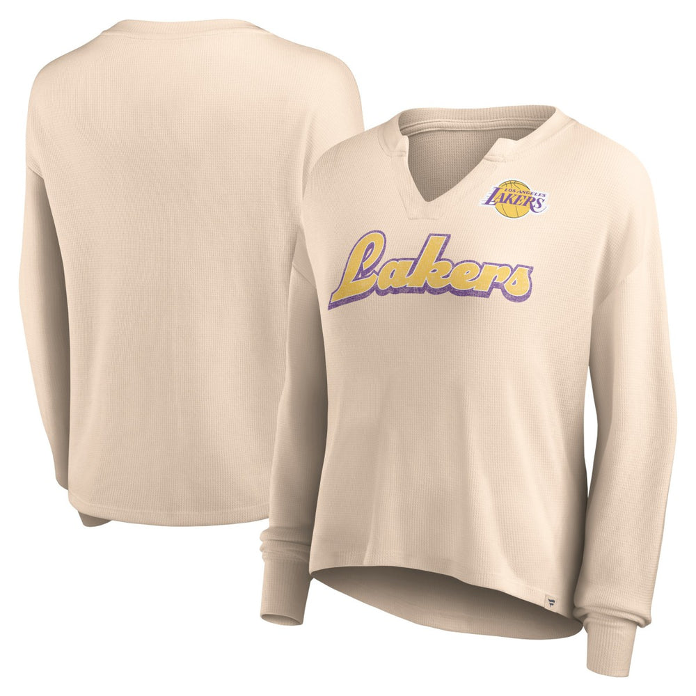 Fanatics Los Angeles Lakers Women's Go For It Long Sleeve Notch Neck T-Shirt Tan