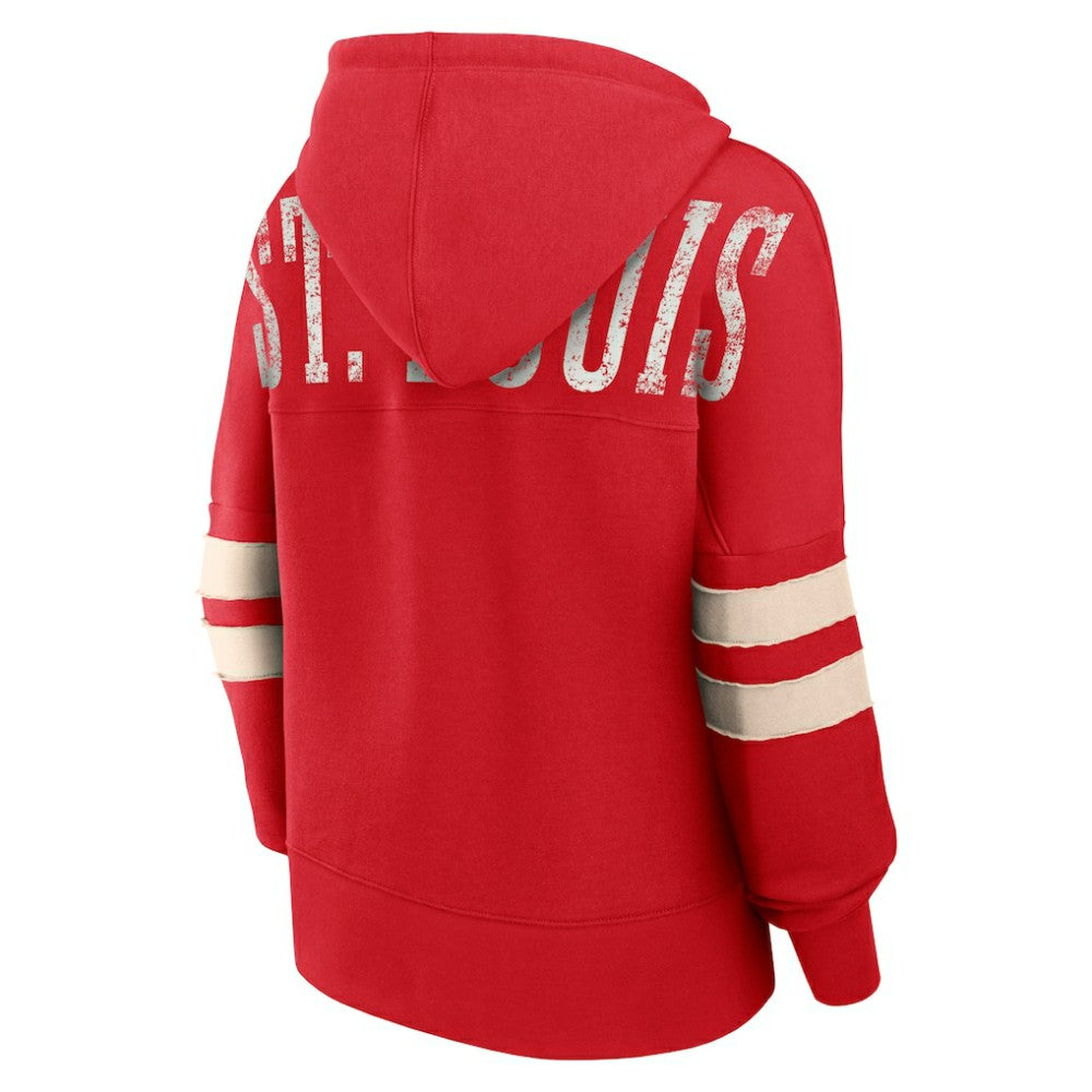 St. Louis Cardinals Fanatics Women's Bold Move Notch Neck High Hip Hoodie Outlet