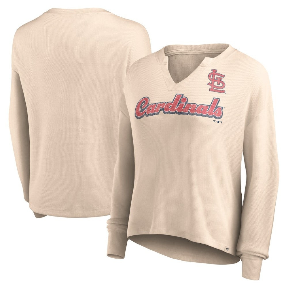 St. Louis Cardinals Fanatics Women's Go For It Waffle Knit Long Sleeve Notch Neck T-Shirt Online