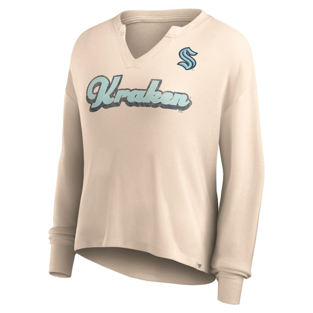Seattle Kraken Fanatics Women's Go For It Notch Neck Waffle Knit Long Sleeve T-Shirt - Oatmeal | Fanatics sale