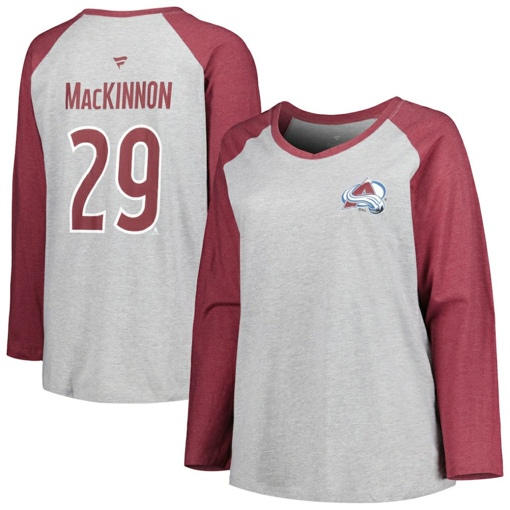 Nathan MacKinnon Colorado Avalanche Fanatics Women's Plus Size Name & Number Raglan Long Sleeve T-Shirt - Heather Gray/Heather Burgundy | Fanatics near me