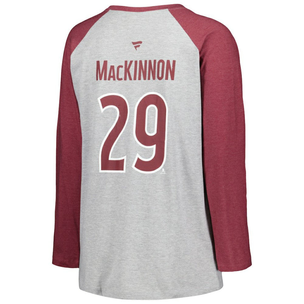 Nathan MacKinnon Colorado Avalanche Fanatics Women's Plus Size Name & Number Raglan Long Sleeve T-Shirt - Heather Gray/Heather Burgundy | Fanatics near me