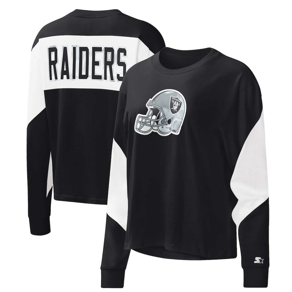 Las Vegas Raiders Starter Women's Insight Crop Tri-Blend Long Sleeve T-Shirt - Black - NFL
