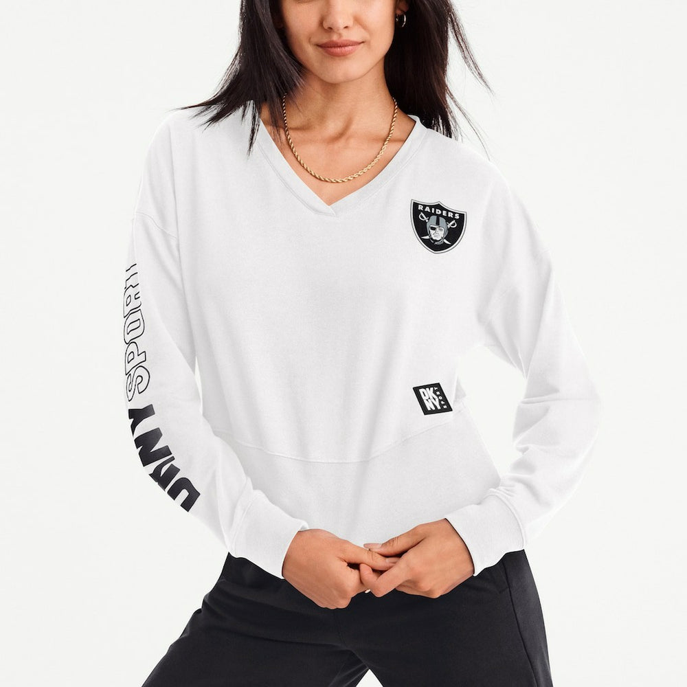 Las Vegas Raiders DKNY Sport Women's Lily V-Neck Pullover Sweatshirt - White - NFL