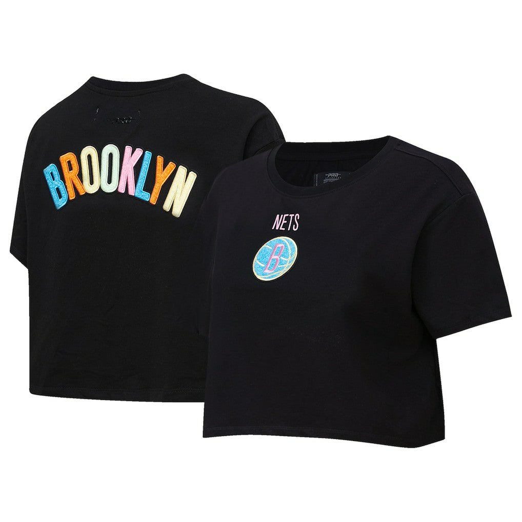 Brooklyn Nets Pro Standard Women's Washed Neon Cropped Boxy T-Shirt Black